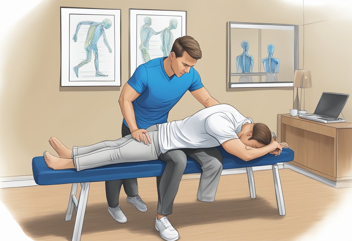 A sports chiropractor in Newmarket assesses a patient's injury, applies treatment, and guides them through recovery exercises