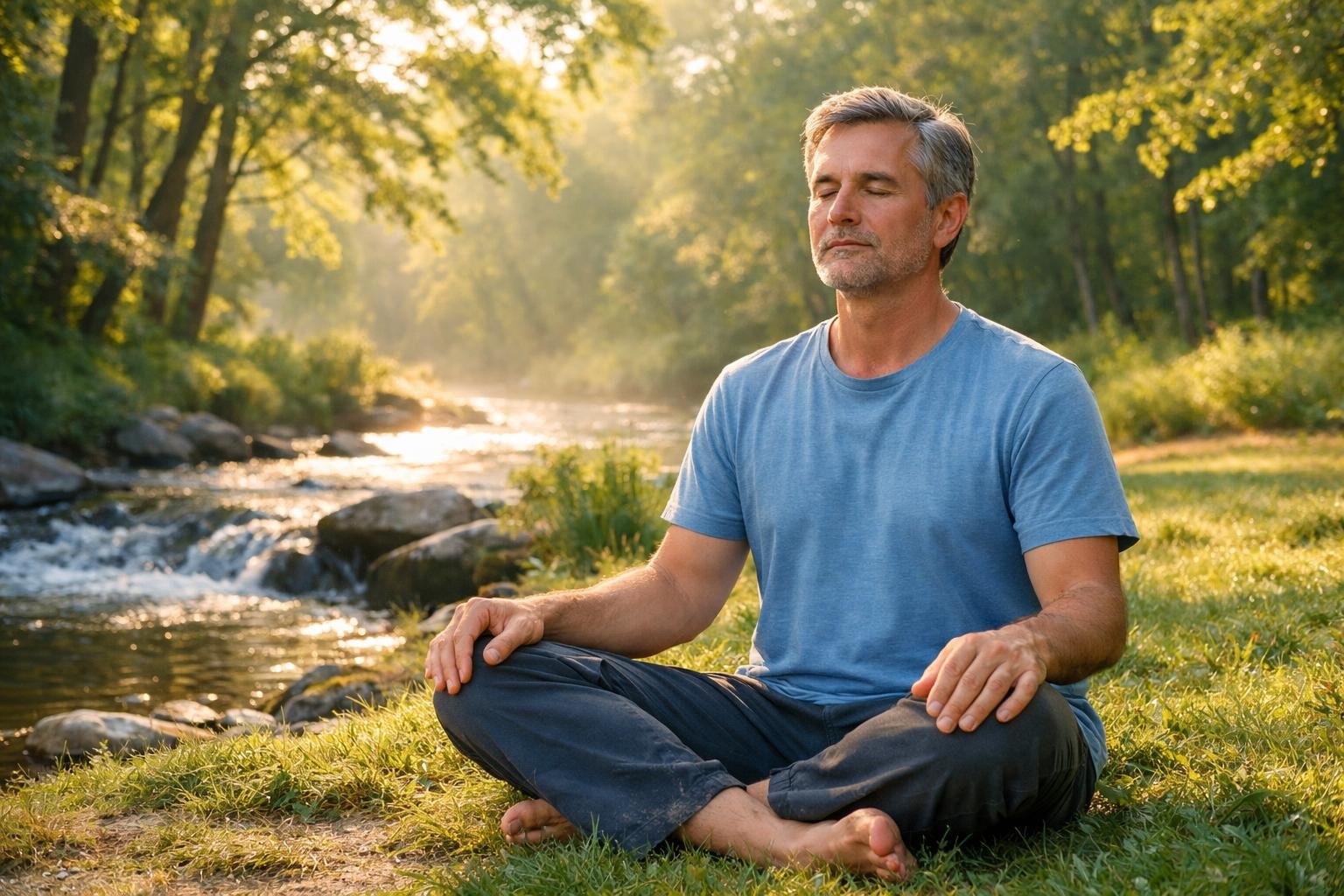 Person practicing guided breath work during a reset session